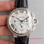 Swiss 7750 Replica Cartier Ballon Bleu Chronograph Watch White Dial Diamond Bezel